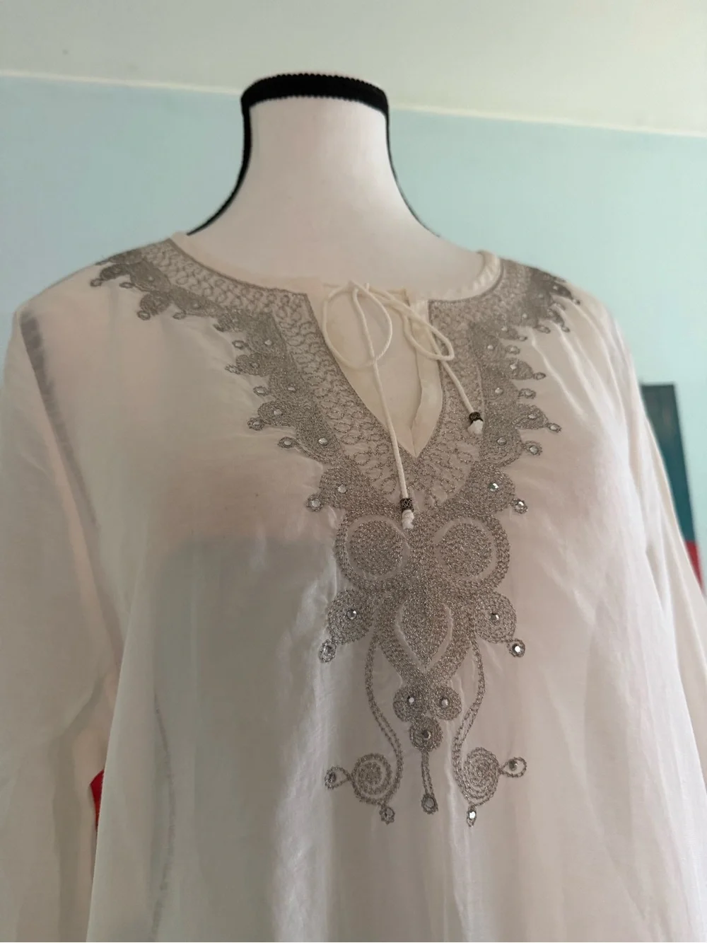 Express White Embroidered Sheer Swim Cover-Up size l large